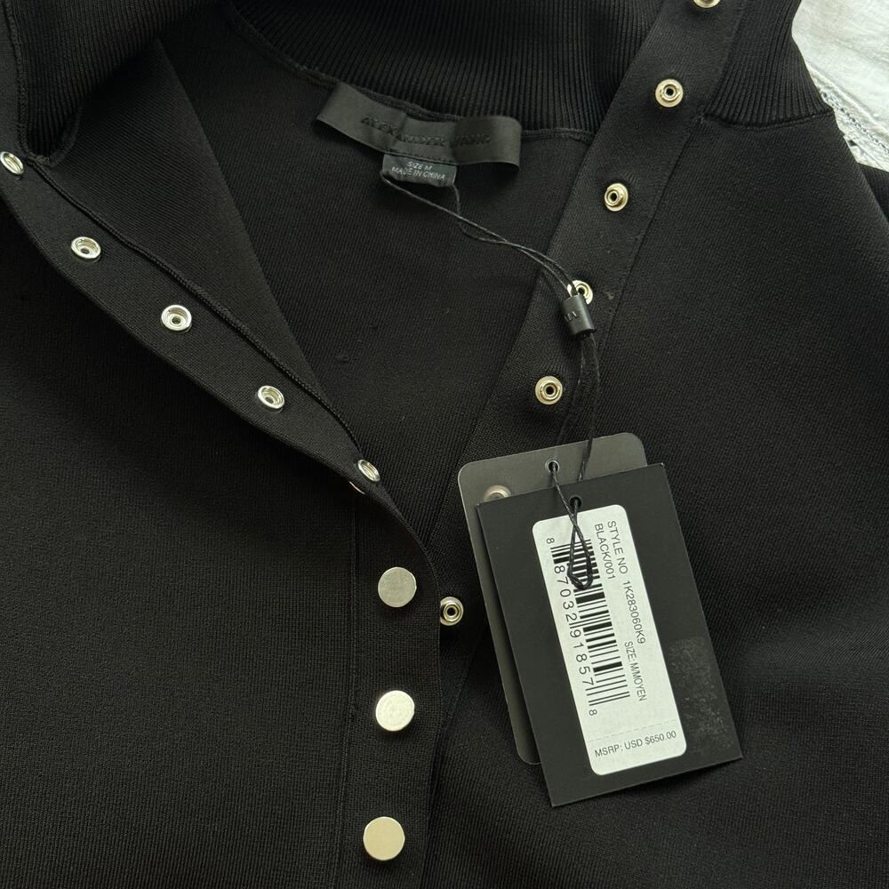Alexander‎ Wang Mock Neck Button Down Sweater Top Black Size Medium NWT - Picture 6 of 9